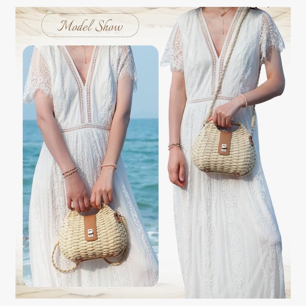 🆕 Straw Crossbody Bag for Women Handwoven Summer Beach Clutch Purses - Picture 2 of 7